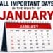 All important days in the month of January with a clean January calendar