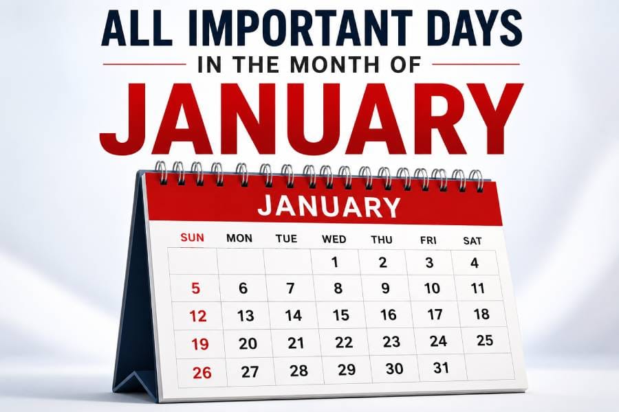 All important days in the month of January with a clean January calendar