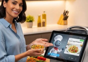 AI-powered kitchen gadgets in a modern kitchen setup for smarter cooking