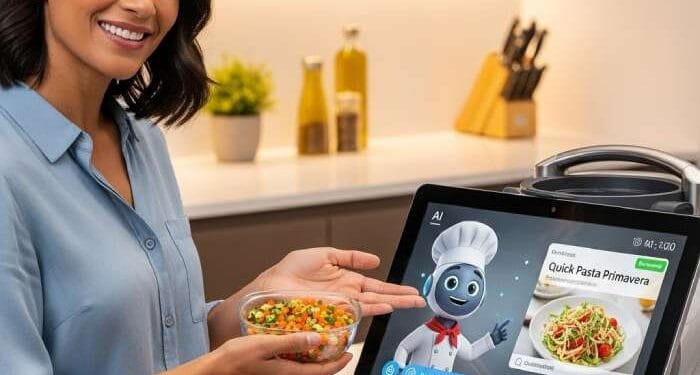 AI-powered kitchen gadgets in a modern kitchen setup for smarter cooking