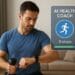Man working out at home while checking his smartwatch for fitness progress.