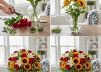 Beautiful flower arrangement in a glass vase for home decor