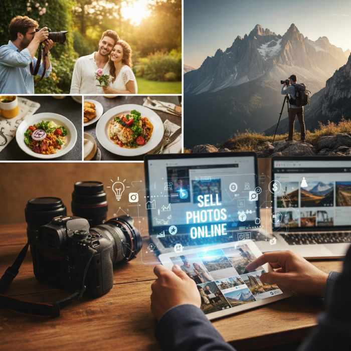 Freelance photographer earning money by selling photos online