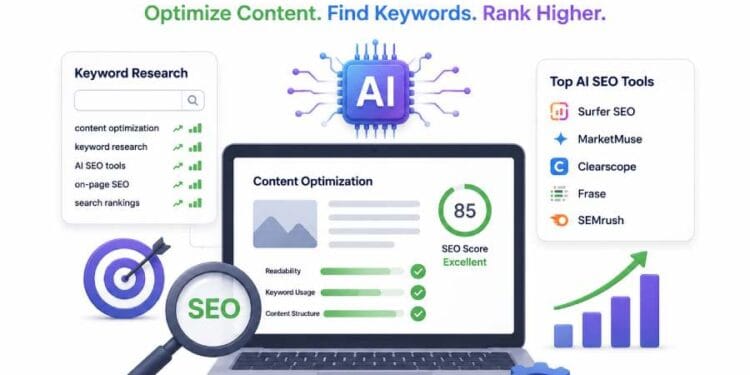 Best AI SEO tools for content optimization and keyword research helping improve search rankings, analyze keywords, and create SEO-friendly content
