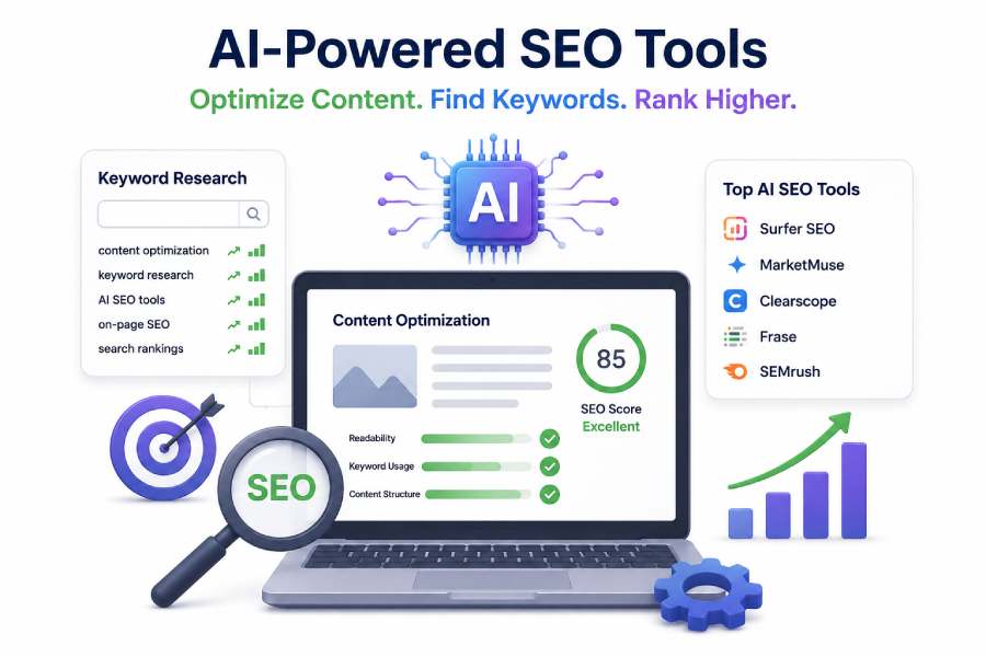 Best AI SEO tools for content optimization and keyword research helping improve search rankings, analyze keywords, and create SEO-friendly content