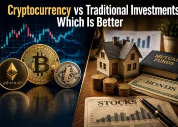 A visual comparison of cryptocurrency and traditional investments to help investors understand the differences in risk, growth potential, and long-term wealth-building strategies