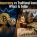 A visual comparison of cryptocurrency and traditional investments to help investors understand the differences in risk, growth potential, and long-term wealth-building strategies