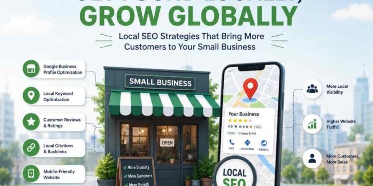 Small business using local SEO strategies to improve local search rankings, attract nearby customers, and increase store visits and leads.