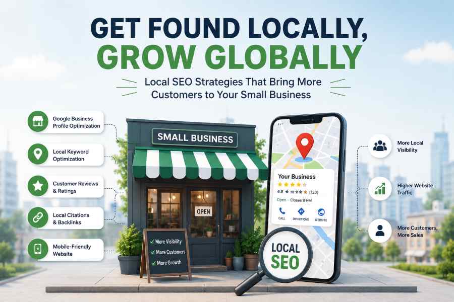 Small business using local SEO strategies to improve local search rankings, attract nearby customers, and increase store visits and leads.