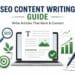 SEO content writing guide showing how to create high-quality articles that rank higher in Google search results and convert visitors into customers