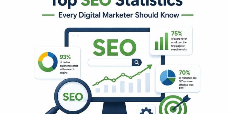 Top SEO statistics every digital marketer should know, including search trends, organic traffic insights, keyword performance, and ranking data.