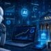 Futuristic illustration showing artificial intelligence technology analyzing financial data, stock market trends, digital banking systems, and investment strategies