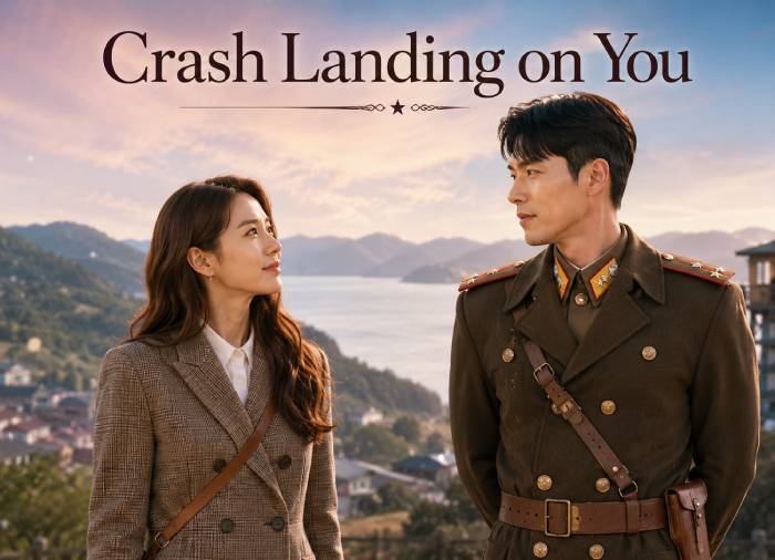 Crash Landing on You Korean drama poster featuring Hyun Bin and Son Ye-jin