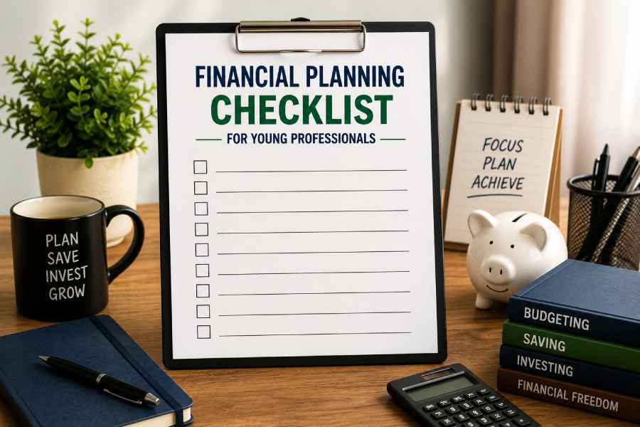 A practical financial planning checklist to help young professionals budget effectively, build savings, invest wisely, and create long-term financial security