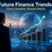 Futuristic financial illustration showing digital investment trends, stock market growth, fintech innovation, AI in finance, cryptocurrency, and sustainable investing concepts for modern investors