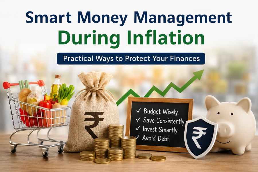 Money management strategies during inflation with savings, budgeting, and investment concepts