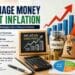 Money management illustration with savings, budgeting, inflation charts, and investment planning