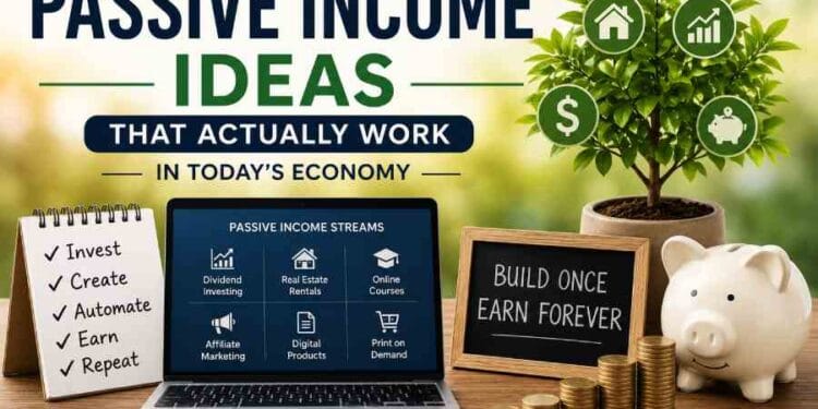 Passive income concepts with investments, digital products, savings, and online earnings in today's economy