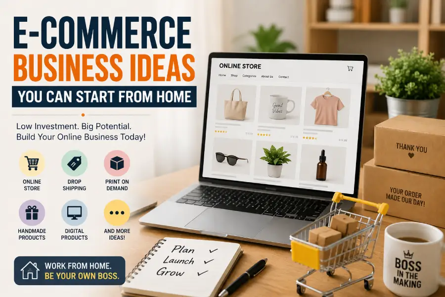 25 practical, scalable e-commerce business ideas you can start from home, covering digital downloads, print-on-demand, handmade crafts, dropshipping, and private labeling.