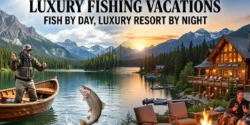 Luxury fishing vacation resort and yacht