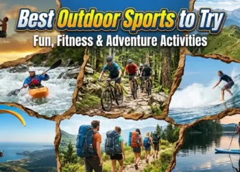 Athletes and outdoor enthusiasts enjoying dynamic outdoor sports in scenic natural landscapes
