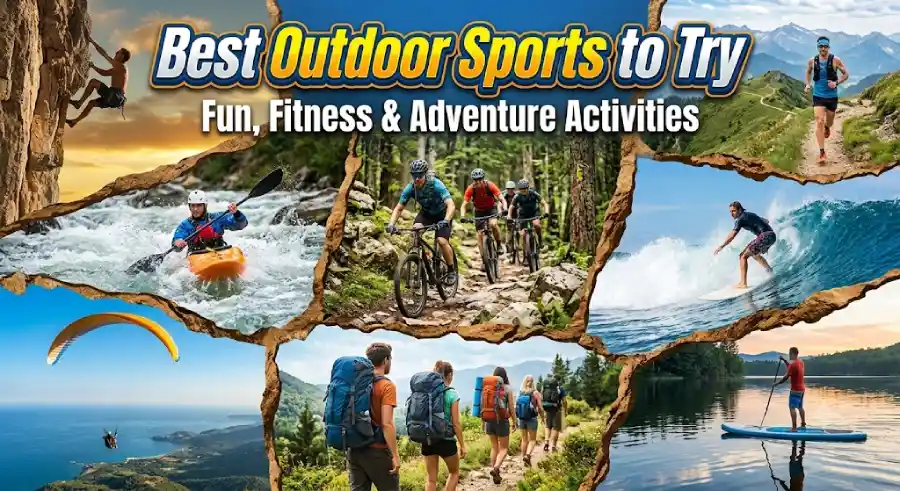 Athletes and outdoor enthusiasts enjoying dynamic outdoor sports in scenic natural landscapes