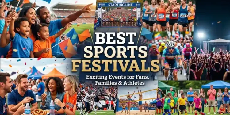 Athletes competing at a vibrant outdoor sports festival in the USA