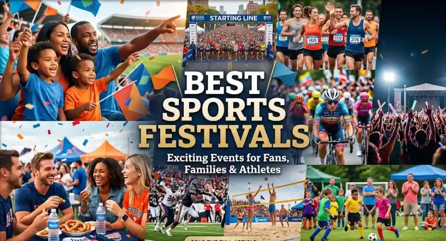 Athletes competing at a vibrant outdoor sports festival in the USA