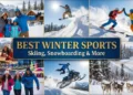 Outdoor guide to the 20 premier winter sports in the United States, covering world-class ski resorts, frozen lakes, backcountry trails, and family snow parks
