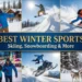 Outdoor guide to the 20 premier winter sports in the United States, covering world-class ski resorts, frozen lakes, backcountry trails, and family snow parks